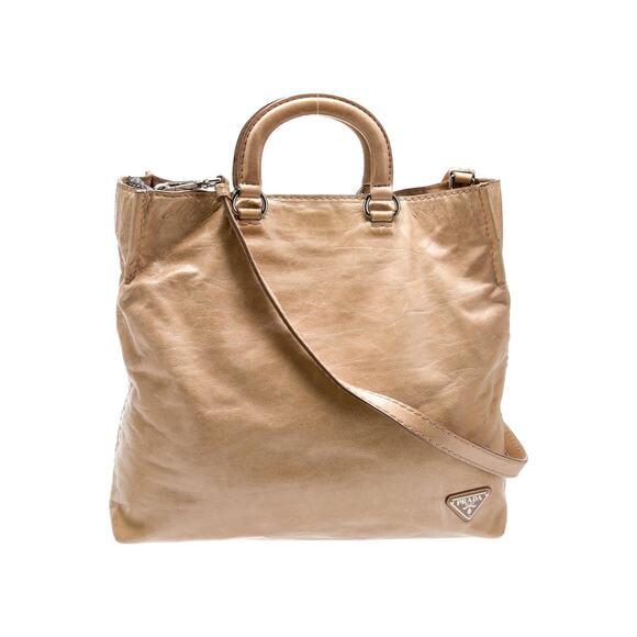 Prada Beige Vitello Shine Leather Snap Tote - Large tote - Picture 1 of 6